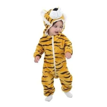 Imagem de Macacão Pijama Inverno Bebê Bichinhos Infantil - Tubarão Shop, Tigre, 