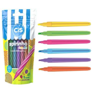 Imagem de Kit Caneta Spirinho Scents 5 Cores + 6 Marca Texto Neon Lumini Lite Cis