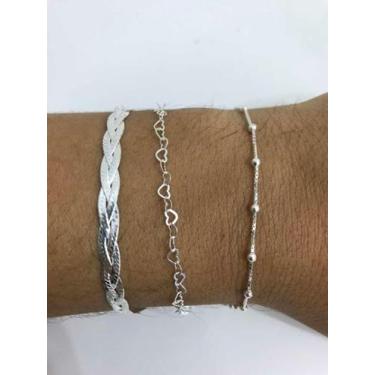 Imagem de Conj. 3 Pulseiras Prata 925 Coração 3 Fios Bolinha - Lojas La&Ny, Prat