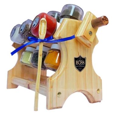 Imagem de Porta Temperos de Madeira com 12 Potes e Colher dosadora Boss Arte em 