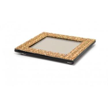Imagem de Bandeja Espelho Bronze c/ Strass Ouro e Pés Invisíveis (10X10) - 1un -