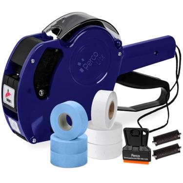 Imagem de Perco Kit de pistola Lite 1 Line Price Gun com etiquetas - Inclui 3 rolos brancos, 3 rolos azuis, 2 rolos de tinta - 1 rolo de tinta e etiquetas pré-carregadas