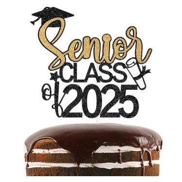 Imagem de Black Glitter Senior Class of 2025 Cake Topper, Senior 2025/Congarts Senior, 2025 Senior High School Graduation Party Decorations Supplies