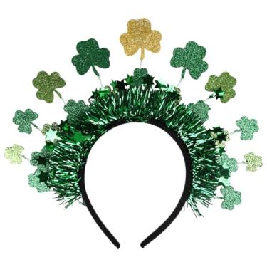 Imagem de hhdatc Faixa de cabeça de folha de trevo do Dia de São Patrício – Acessório de cabelo verde brilhante para mulheres, trevo irlandês festivo estilo feriado