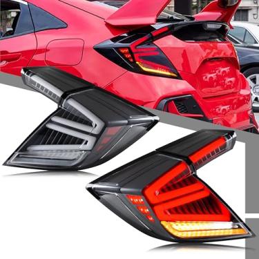 Imagem de Conjunto de luzes traseiras de LED compatível com Honda Civic Hatchback 2016-2021 10ª geração de animação de inicialização sequencial, acessório de lâmpadas traseiras transparentes [não serve para