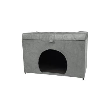 Imagem de Puff Baú Pet Casa P/ Cachorros E Gatos Em Suede - Cinza