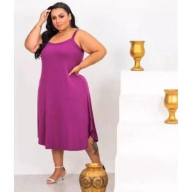 Imagem de Vestido Feminino Plus Size de Alça Longo Soltinho Verão em Tecido Visc