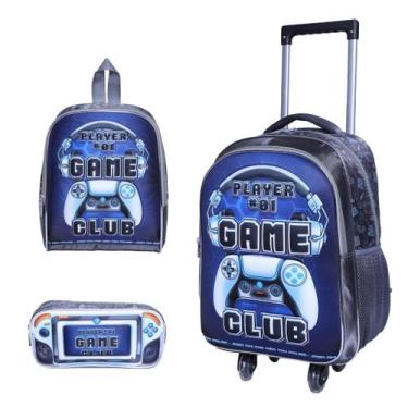 Imagem de Kit Mochila de Rodinha Menino Bolsa Estojo Lancheira Game - Klizz, Azu