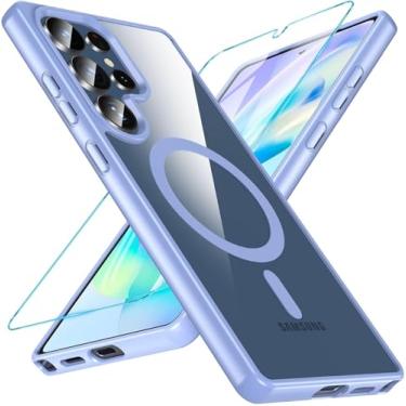 Imagem de Capa magnética para OWKEY para Galaxy S25 Ultra de 6,86 polegadas, para Magsafe, com tela de vidro temperado, [à prova de choque de nível militar], traseira preta fina transparente, azul-claro