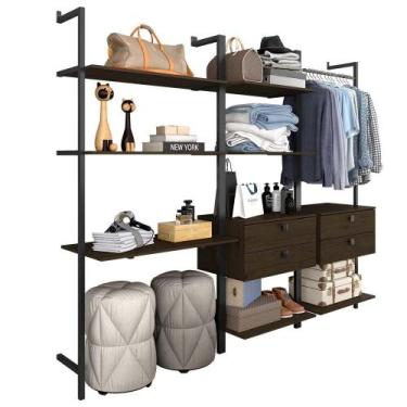 Imagem de Closet Estilo Industrial Siena 4 Gav Preto/imbuia - Móveis Arapongas -