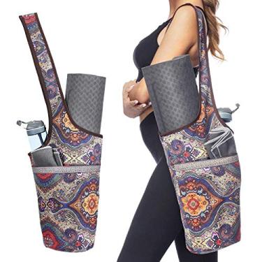 Imagem de Entiforry Bolsa para tapete de ioga com bolso grande e bolso com zíper, bolsa de alça para tapete de ioga, serve na maioria dos tamanhos de tapetes de ioga, bolsas de ioga e transportadoras para