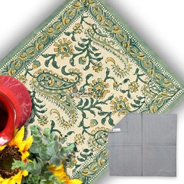Imagem de Sweet Us Conjunto de quatro jogos americanos e um guardanapo simples Sweet Us de algodão com estampa floral de paisley, tapete de mesa para ambientes internos e externos, terraço limão, 48 x 33 cm