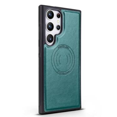 Imagem de FWYANZH Capa magnética para Samsung Galaxy S25 Ultra/S25 Plus/S25, capa fina de couro à prova de choque suporta sucção magnética de veículos, verde, S25 Ultra