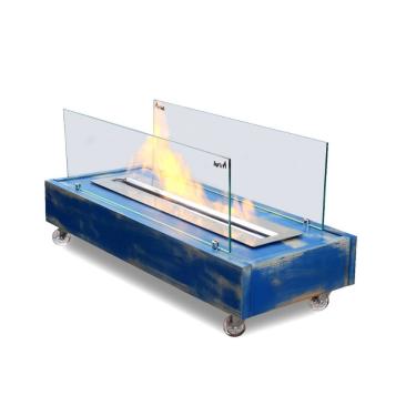 Imagem de Lareira Ecológica - Queimador De 60cm Madeira E Aço Azul