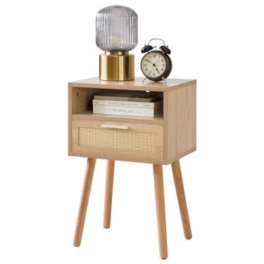Imagem de IBUYKE Criado-Mudo De Vime, Mesa Lateral Estilo Boho Com Gaveta E Prateleira Aberta, Cabeceira Detalhes Em Madeira, Pernas Para Quarto, Sala Estar Espaços Pequenos, Natural Uwns009N