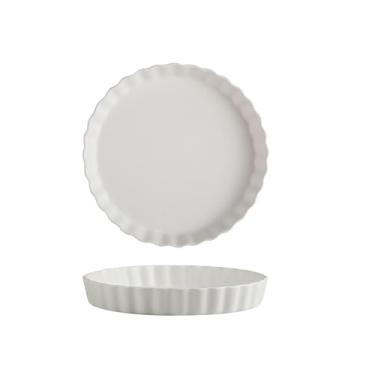 Imagem de Prato de cerâmica esmaltada, prato de sobremesa para bolo de macarrão - branco 25,4 cm