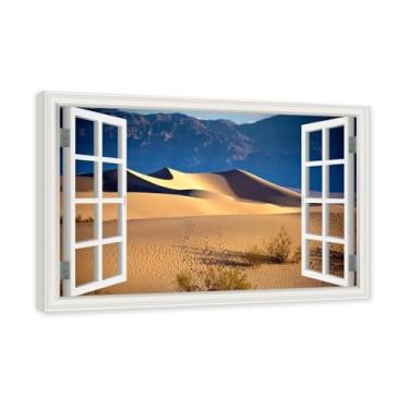Imagem de Janela de arte de parede impressa em tela. Visualização de janela falsa. Impressão de imagem natural em tela. Arte de parede para sala de estar. (Bela paisagem do deserto 24). Moldura interna 70 x 105