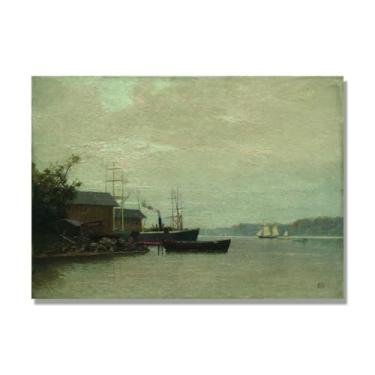 Imagem de Lev Lagorio Prints. Pintura de arte de parede paisagem marítima. Pôster de reprodução de impressões em tela de paisagem para decoração de casa. (Manhã no rio). Somente tela 30x42cm-11,8x16,5 pol