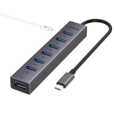 Imagem de FORIDA Hub Usb 3.0, 8 Portas, Adaptador Multiporta Usb Com 7 Portas De Dados Usb 3.0, Divisor Usb Com Porta De Alimentação Usb C 5V/2,5A, Cabo Principal De 7,9 Pol./20 Cm, Adaptador Multiporta Para