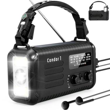 Imagem de Rádio meteorológico de emergência (Condor 1) NOAA/AM/FM com rádio portátil de 74000 mWh, carregamento USB-C/Solar/manivela, alarme SOS, lanterna, lâmpada de leitura e kit de alça de sobrevivência para