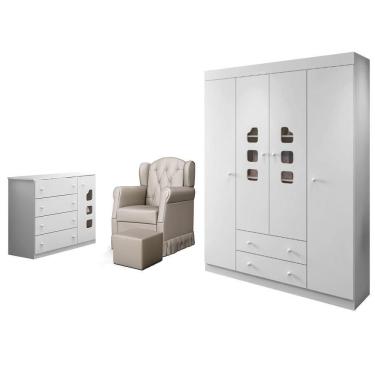 Imagem de Quarto Infantil 3 Peças Poltrona Amamentação Cecilia Sintético Bege/branco - Phoenix