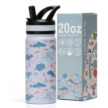 Imagem de pluseight Garrafa de água infantil isolada com tampa de palha, copo de parede dupla livre de BPA 18/8 copo infantil à prova de vazamento de aço inoxidável com canudo para viagens escolares meninos e