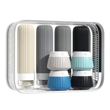 Imagem de Kokiya 8 peças viajam garrafas para produtos de higiene pessoal, recipientes de aperto, acessórios líquidos recarregáveis ​​com bolsa de transporte para