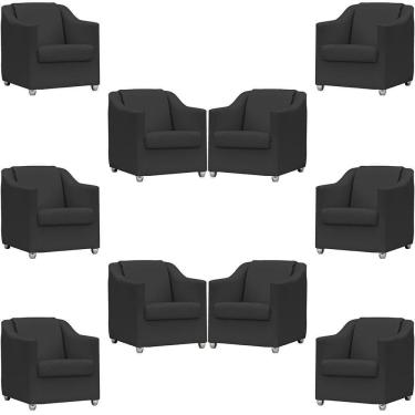 Imagem de Kit 10 Poltronas Mila Corino Cores Pé De Plástico Cromado - Preto Corino