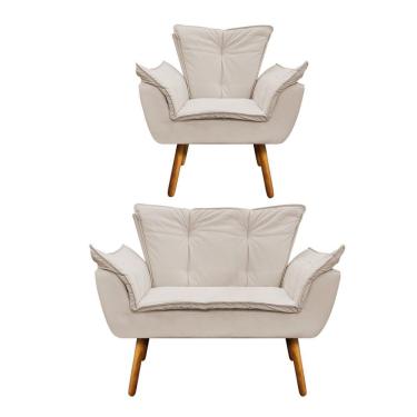 Imagem de Kit Namoradeira e Poltrona Opala Corino Pés Palito D´rossi