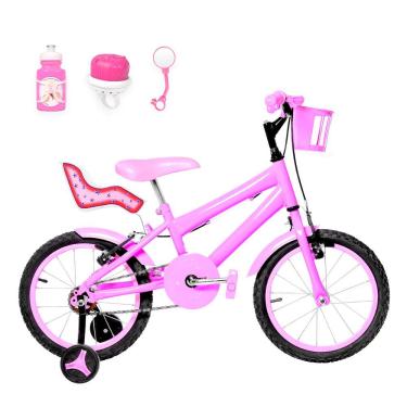 Imagem de Bicicleta Aro 16 Alumínio + Kit Passeio E Cadeirinha Rosa