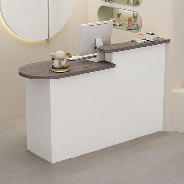 Imagem de Modern Reception Desk Counter Table, Tabela de recepção de balcão de checkout com gavetas trancáveis, balcão de varejo com gabinete de armazenamento, para lobby salão de beleza Office, D-1.8