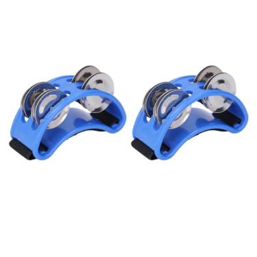 Imagem de Pandeiro do pé, 2pcs Boa Compatibilidade Tambourine Percussion Instrument Apertion Fortless para Festas de Férias (Azul)