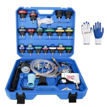 Imagem de CXBB Kit de teste universal de vazamento de pressão de radiador de 28 peças, kit de testador de pressão de refrigerante automotivo Testador de sistema de resfriamento Bomba de arrefecimento Medidor de