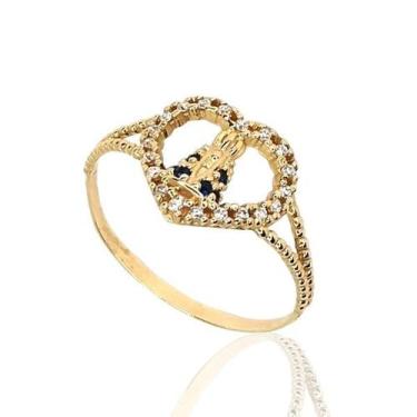 Imagem de Anel de ouro 18k Nossa Senhora Aparecida Coração com pedras - Elegancy