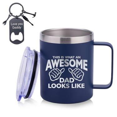 Imagem de Caneca de presente para pai, melhores presentes de pai da filha filho, ideias de presente para presentes de dia dos pais, copo de aço inoxidável de 340 g com tampa e abridor de garrafas, chaveiro