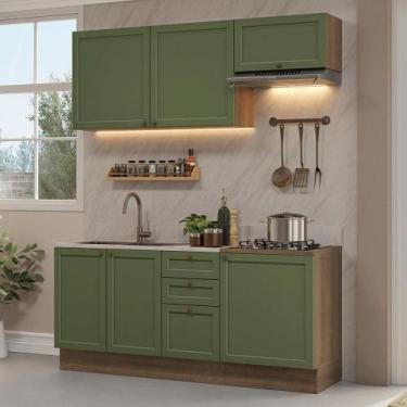 Imagem de Armário de Cozinha Compacta 180 cm Rustic/Verde Vik Madesa 01, Rustic/