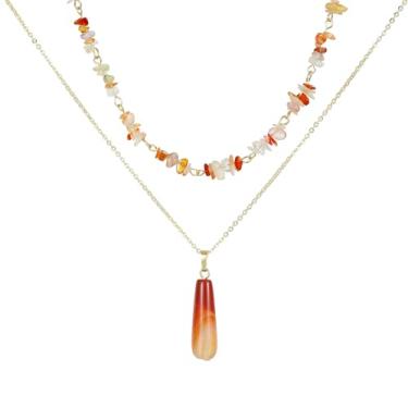 Imagem de Xalroco Gargantilha de pedra preciosa e pingente boho hippie para mulheres, colares de surfista com contas de pedra natural, banhado a ouro 14K, joia artesanal de verão e praia, Medium, Pedra natural