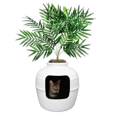 Imagem de Good Pet Stuff, Caixa de Areia Escondida Original, Planta Artificial e Caixa de Areia de Gato Fechada, Filtro Ventilado e Odor, Fácil de Limpar, Branco