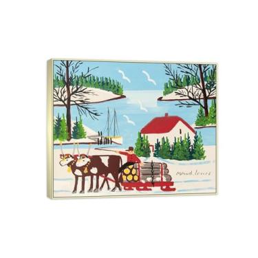 Imagem de Maud Lewis Famosa Pintura-Impressões em Tela Reprodução-Quadro Sala de Estar(Oxen Hauling Logs 2) 50x60cm-19x23in Moldura de Prata