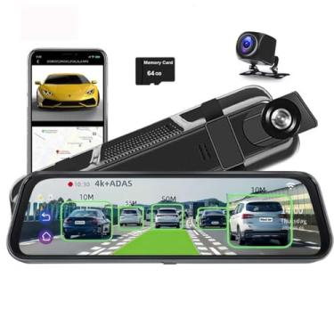 Imagem de Câmera de painel de lente dupla 4K para carros, câmeras frontal e traseira DVR de carro 2160p, aplicativo WiFi integrado, com registrador GPS BSD ADAS visão noturna, gravador de vídeo com espelho