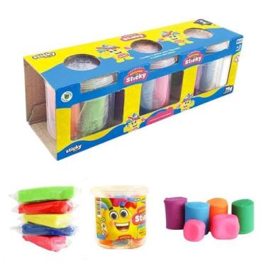 Imagem de 03 Pote de Massinha com 5 Cores Vibrantes Atóxico 225 gramas - STICKY 