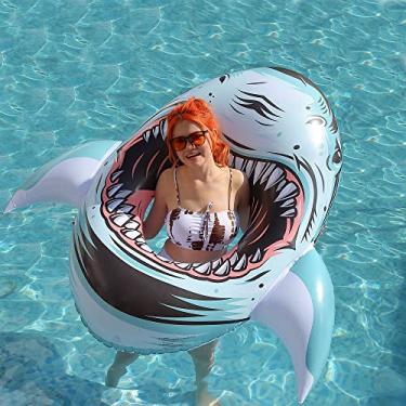Imagem de ROUSKY Boia Inflável De Tubarão Para Piscina, Brinquedo Festa Na Crianças E Adultos, Gigante Natação, Diversão Aquática Verão