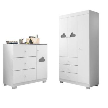 Imagem de Conjunto infantil Ane Guarda Roupa e Comoda MDF MDP Branco Pheonix Bab