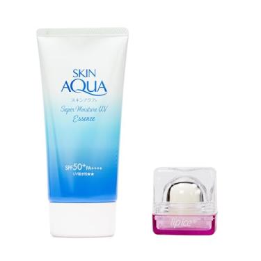 Imagem de Skin Aqua Kit Protetor Solar Facial Super Moisture Essence FPS50 + Protetor Labial hidratante Lip Ice Cube Romã e Blueberry