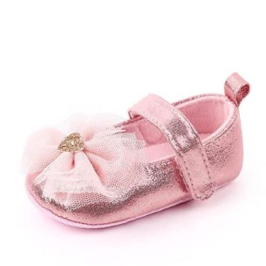 Imagem de SABATUTU Sapatilhas infantis para bebês meninas princesa vestido de casamento Mary Jane, sola macia infantil pré-andador brilhante e leve, A07/rosa, 0-6 Meses