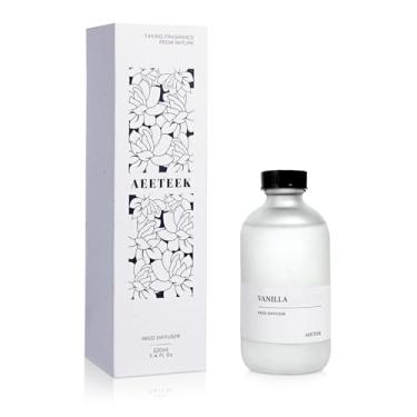 Imagem de Aeeteek Difusor de palheta de baunilha, 220 ml, óleos essenciais de âmbar e pimenta preta de flor de laranjeira, aromatizador de ar para casa com decoração de ramos de salgueiro, fragrância de longa