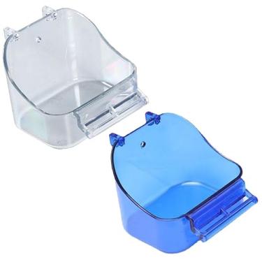 Imagem de 2 pacotes de alimentador de pássaros sem bagunça, alimentador de gaiola de pássaros, tigelas de comida, sementes de alimentos e recipiente de água, bom para calopsitas passarinho periquitos canário