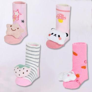 Imagem de 4 Pares De Meia Infantil Bebe Sapatinho Bichos Menino E Menina - BEBE 