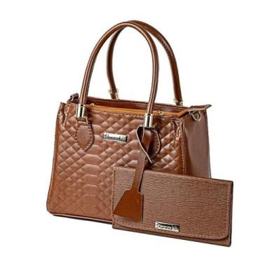 Imagem de Bolsa Feminina Transversal com Alça de Mão Texturizado  + Carteira de 