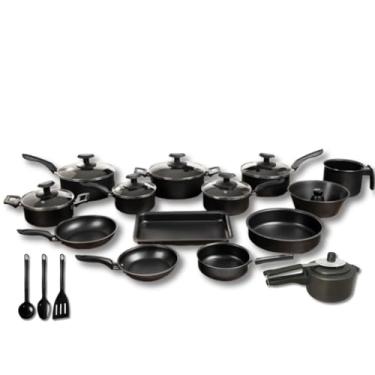 Imagem de Conjunto Panelas 17 Pc antiaderente, Panela Pressão 2 Litros,leiteira inox(Preto)